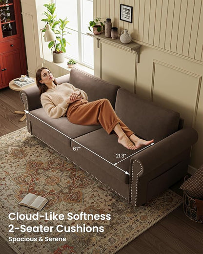 Queen Pull Out Sofa Bed | 83" Large Sleeper Sofa with Queen Size Mattress | 2-in-1 Convertible Loveseat Sofa-Bed with USB Ports Side Pockets Brown