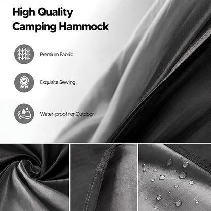 SUNCREAT Camping Hammock – up to 450lbs Portable Hammock with Tree Straps - Travel, Backpacking, Hiking, Black