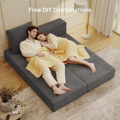 Living&Giving Cloud Sectional Couch for Living Room, Modular Boneless Couch with 1 Ottoman, Middle-seat Can Be Combined with Modular Sofa, Customizable Layout for Any Space, Dark Grey