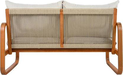 VilroCaz Acacia Wood 4-Piece Patio Conversation Set, All Weather Sectional Sofa Set w/ 2 Chairs, Loveseat & Table, Outdoor Furniture Set with Woven Rope Accents and Cushions for Backyard Pool