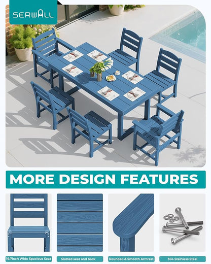 SERWALL HDPE Outdoor Dining Set for 6, 67'' Patio Table and Chairs Set | with Armless Seat