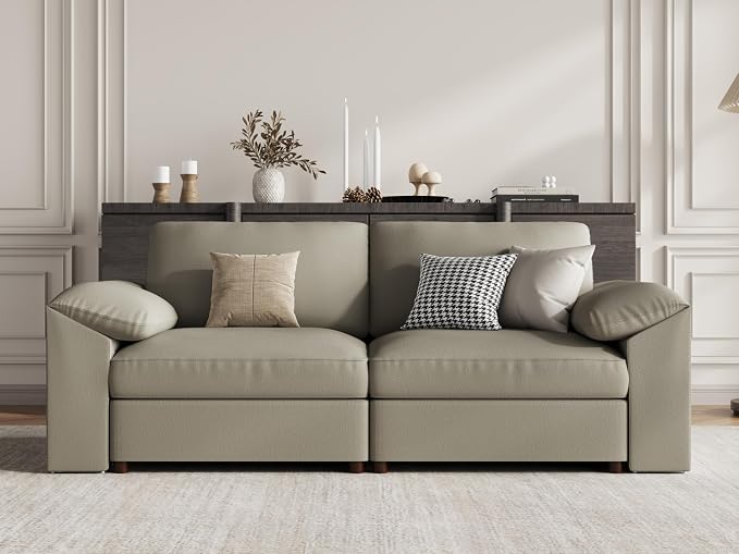 EASE MOOSE Loveseat Sofa for Living Room,Oversized Deep Seat Modular Sectional,Modern Comfy 2 Seater Sofas,Scratch Resistant Faux Leather Couch for Small Spaces, Light Grey