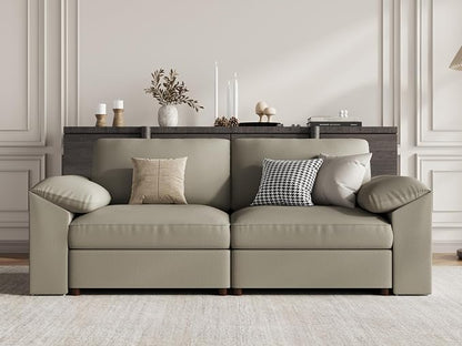 EASE MOOSE Loveseat Sofa for Living Room,Oversized Deep Seat Modular Sectional,Modern Comfy 2 Seater Sofas,Scratch Resistant Faux Leather Couch for Small Spaces, Light Grey