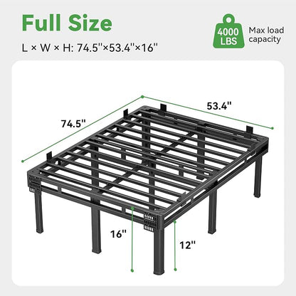 Superay Full Bed Frame, 16 inch Metal Bed Frame & Box Spring 2 in 1 Design, Double Layer Bed Frame with Rounded Legs, Heavy Duty Platform Support 4000lbs, with Matress Gasket & headboard Adapter