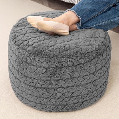 Round Pouf Ottoman 20 x 20 x 14 Inches Boho Poof Home Decor Floor Pouffe Ottoman Foot Rest for Couch Sofa Bean Bag Chairs Living Room Bedroom (Grey)