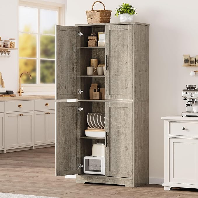 Garvee 70 Inch Tall Storage Cabinet, Kitchen Pantry Cabinet with Doors and Adjustable Shelves, Freestanding Wooden Classic Cupboard for Living Room, Dining Room, Bathroom