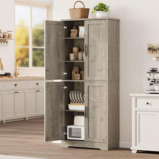 Garvee 70 Inch Tall Storage Cabinet, Kitchen Pantry Cabinet with Doors and Adjustable Shelves, Freestanding Wooden Classic Cupboard for Living Room, Dining Room, Bathroom