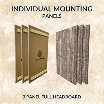 Barn Walls Full Wood Headboard - Graywash Farmhouse Design - Wall Mounted Floating Headboard for Double Size Bed - Handcrafted Solid Wood - Easy No-Drill Installation