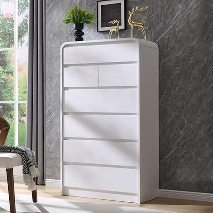 Aitjunz Modern 7 Drawers Dresser for Bedroom, 55" Tall Dressers & Chest of Drawers w/Curved Profile Design, Wood Mid Century Vertical Storage Dressers Organizer for Bedroom, Living Room, White