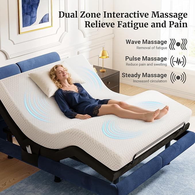 Tami Tami T600 Adjustable Bed Frame Full Size with Remote & Massage - Electric Beds Bases, Zero Gravity, Dual Side USB, Side Pockets, Nightlight, Quiet Motor, Wireless Remote, 5 Min Easy Assembly
