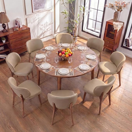 YOUNIKE Dining Chairs Set of 8 Modern Kitchen Dining Room Chairs Khaki | Faux Leather Upholstered Armless Side Chair Wide Padded Seat with Wooden Legs for Kitchen Dining Living Room Bedroom