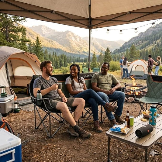 EMERIT 3 Person Camping Chair,900lb Heavy Duty Triple Loveseat Wide Padded Folding Couch for Adults & Family