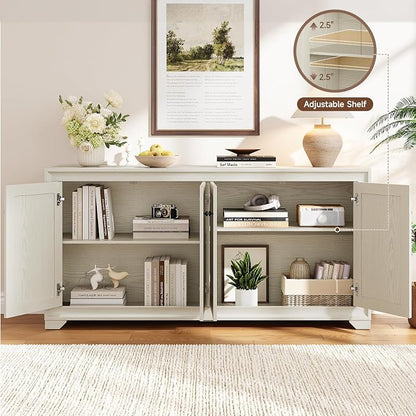 ONBRILL 60" Buffet Cabinet with Storage, 4 Doors Sideboard Buffet Cabinet with Adjustable Shelves, Modern Coffee Bar Console Table for Living Room, Kitchen, Entryway, Grey
