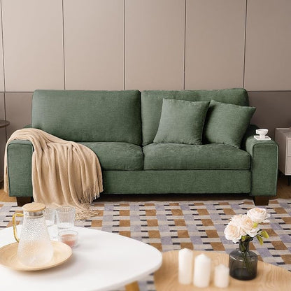 DOPEDIO Modern Loveseat Sofa for Living Room,Chenille Recliner, Removable Cover, Pocket Spring Cushions, Solid Wood Frame, Easy Assembly for Small Spaces (71.25inch，Green)