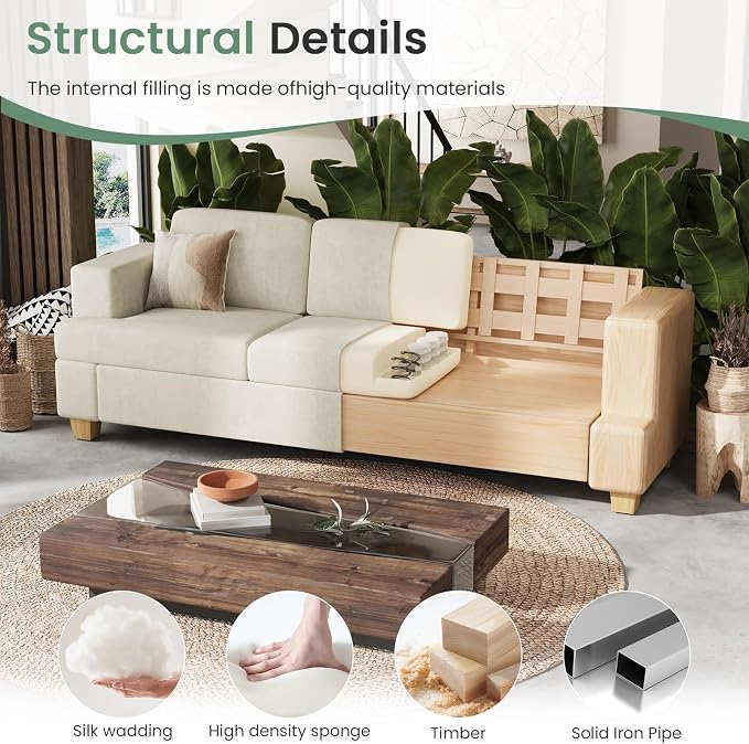 YOUDENOVA 2 Piece Set Comfy Sofa Couch, 2 3-Seater Sofa with Deep Seats, Modern Sleeper Couch for Living Room, Beige Chenille