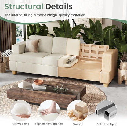 YOUDENOVA 2 Piece Set Comfy Sofa Couch, 2 3-Seater Sofa with Deep Seats, Modern Sleeper Couch for Living Room, Beige Chenille