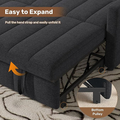 Nebuaegis Sleeper Sofa Bed,3-in-1 Convertible Pull Out Couch with Adjustable Backrest for Living Room,Loveseat Sofa Bed with Side Pockets,Easy Assembly,Dark Gray,1 PCS