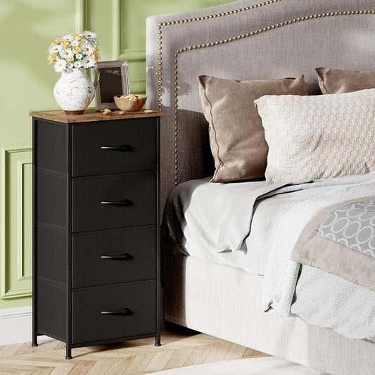Somdot Dresser for Bedroom with 4 Drawers, Storage Organizer Chest of Drawers with Removable Fabric Bins for Closet Bedside Living Room Laundry Entryway Hallway, Black Rustic Brown