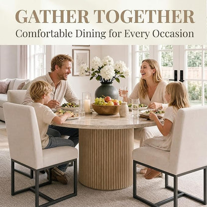 HNY Modern Dining Chairs Set of 4, Upholstered Linen Dining Room Chairs with Ergonomic Back & Metal Frame for Home, Kitchen, Apartment, Cream