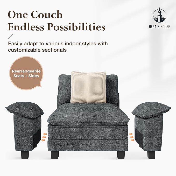 HERA'S HOUSE 158" Oversized Modular Sectional Sofa, Comfy L Shaped Couches for Living Room, Cloud Couch with Ottoman, 5-Seater Deep Seat Sofa with Throw Pillow, Chenille Blue