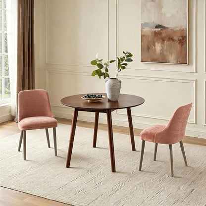 Upholstered Dining Chairs Set of 2, Fabric Dining Room Chairs with Curved Backrest, Solid Wood Legs, Modern Kitchen Chairs for Dining Room Living Room, Coral