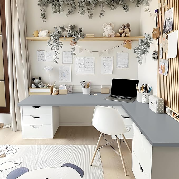 Kaboon 36x20 inch Table Top Universal, Solid One-Piece Desktop, Reversible Melamine Countertop, Double Desks, L-Desk DIY, Gray