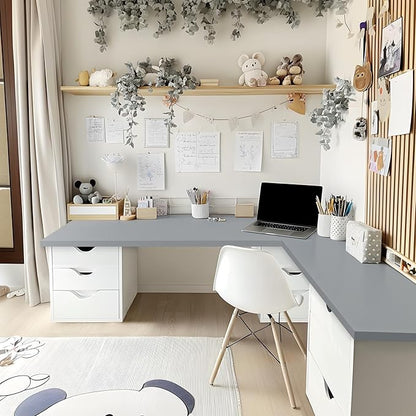 Kaboon 36x20 inch Table Top Universal, Solid One-Piece Desktop, Reversible Melamine Countertop, Double Desks, L-Desk DIY, Gray