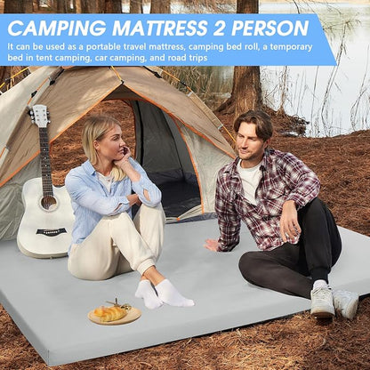 CYMULA 3 Inch Memory Foam Camping Pad, Camping Essentials Roll Up Floor Mat for Car Camping, Cot, Tent, Truck, Travel and Guest Use, Non-Slip Waterproof Bottom, Removable Cover