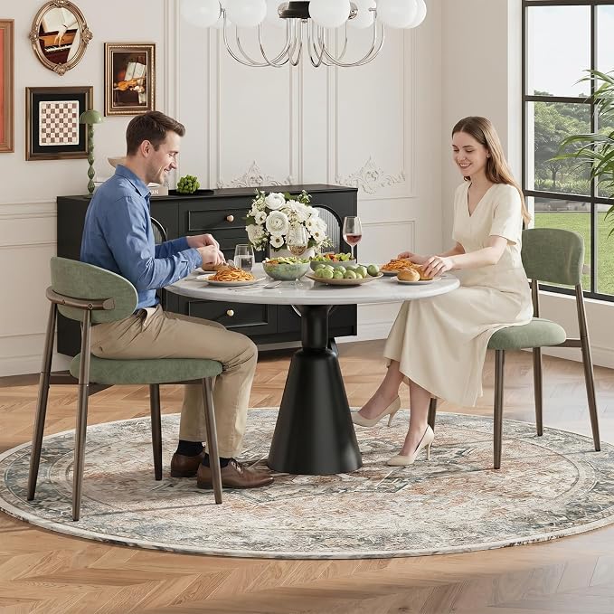 MALOL Dining Chairs Set of 2, Upholstered Kitchen & Dining Room Chairs with Curved Back and Bronze Metal Legs, Comfortable Modern Dining Side Chairs for Dining Room, Kitchen, Green
