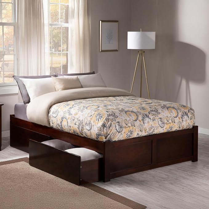 AFI, Concord Full Platform Bed with Footboard & Storage Drawers, Walnut