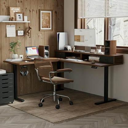 Agilestic L Shaped Electric Standing Desk with 2 Drawers, 63 Inch Ergonomic Adjustable Height Desk with Storage, Corner Desk Sit Stand up Computer Table for Work Office Home, Dark Walnut
