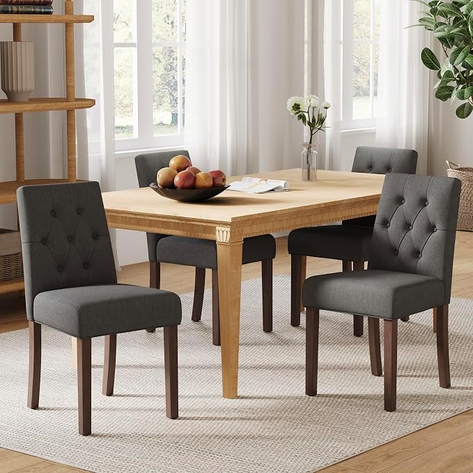 Upholstered Dining Chairs Set of 4, Modern Fabric Dining Chairs with Tufted Design, Kitchen Side Chairs, Farmhouse Dinner Chair with Wood Legs for Kitchen Restaurant Living Room, Gray