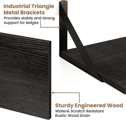 Axeman 55 Inch Floating Shelves | 8 Inch Deep Black Wall Shelves Set of 2 | 55" W x 8" D Rustic Black Wood Shelves for Bathroom Kitchen Living Room