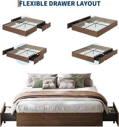GarveeHome California King Wood Platform Bed Frame with 2 Storage Drawers, Wooden Bed Frame Without Headboard, Wood Slat Support, No Box Spring Needed, Easy Assembly