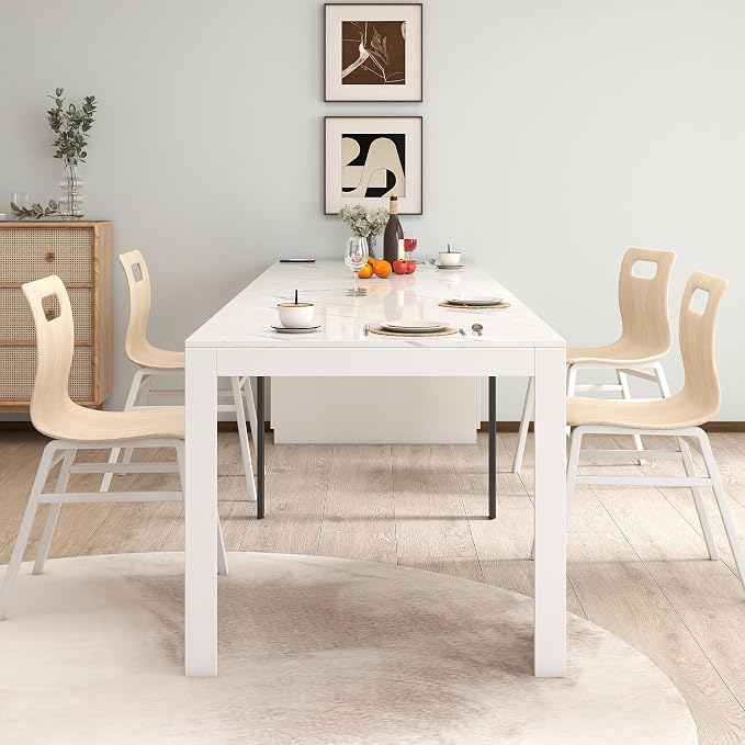 Extendable Dining Table with Built-in Power Outlet, 118” Expandable Dining Room Table for 11, Storage Console to Dining Table, Modern Smart Furniture White
