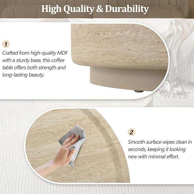 Merax 27.5" Round Coffee Table with Faux Luxury Marble Look, Drum Small Center Table with Strong Structure, Minimalist Mars Pattern End Table for Living Room, Bedroom, No Assembly Required, Beige