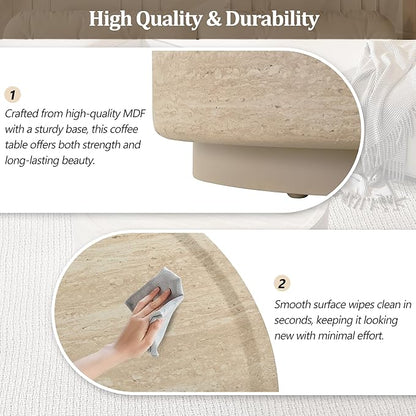 Merax 27.5" Round Coffee Table with Faux Luxury Marble Look, Drum Small Center Table with Strong Structure, Minimalist Mars Pattern End Table for Living Room, Bedroom, No Assembly Required, Beige