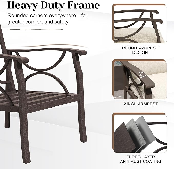 FansaFurn 3 Seats Outdoor Patio Furniture Set, Outdoor Metal Sectional Furniture with Cushions, Outdoor Conversation Set with Coffee Table for Deck, Balcony, Backyard, Garden, Khaki