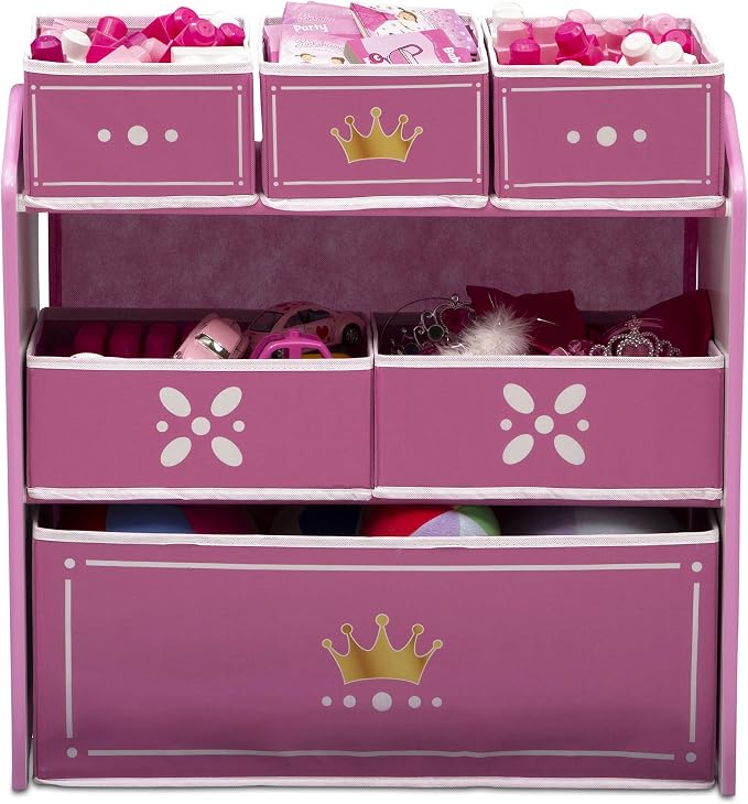 Delta Children Princess Crown Design & Store 6 Bin Toy Storage Organizer - Greenguard Gold Certified, White/Pink