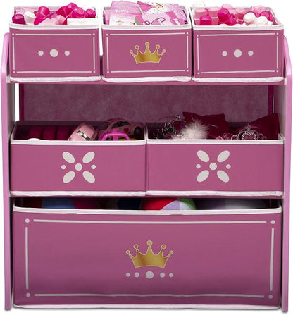 Delta Children Princess Crown Design & Store 6 Bin Toy Storage Organizer - Greenguard Gold Certified, White/Pink