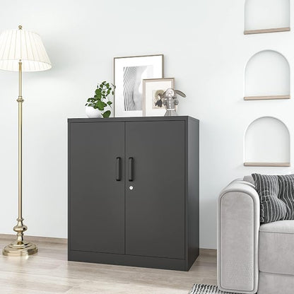 36" H Metal Garage Cabinet, 2 Doors Storage Cabinets, Steel Utility Tool Caninet, Short Locking Caninets with Adjustable Shelves, Black Lockable File Cabnet Cupboard for Home/Office/School/Shop