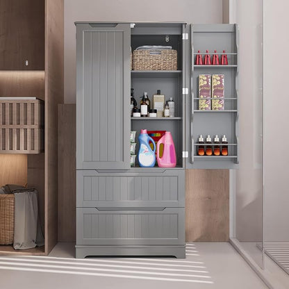 Gizoon Pantry Storage Cabinet with Drawers Freestanding Kitchen Storage Cabinets with Doors and Shelves, 63" Food Pantry for Dining Room Craft Room, Gray, Painted