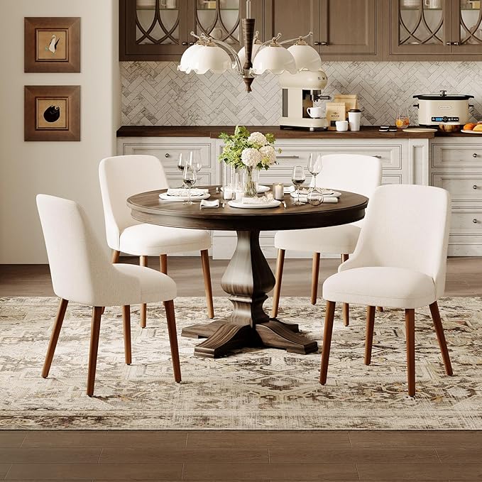 MALOL Upholstered Dining Chairs Set of 4, High-Back Dining Room Chair with Wood Legs, Padded Kitchen Chairs for Dining Room/Restaurant/Cafe, Beige