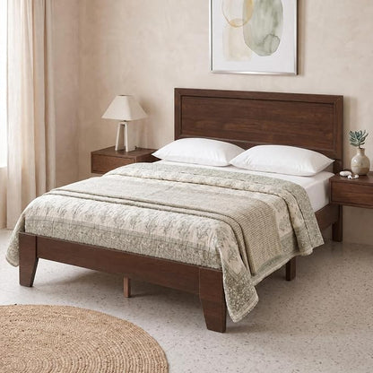 Giantex Queen Size Wooden Bed Frame with Headboard, Wood Slat Support | Modern Platform Bed with Heavy Duty Mattress Foundation, Under-Bed Storage, No Box Spring Needed, Easy Assembly (Walnut)