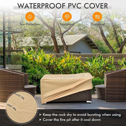 Tangkula 2 Piece Outdoor Propane Fire Pit Table Set with Hideaway Propane Tank Holder, 40,000 BTU Rattan Wicker Fire Pit Table with Lava Rocks, Waterproof Cover, Ideal for Backyard, Patio (Brown)