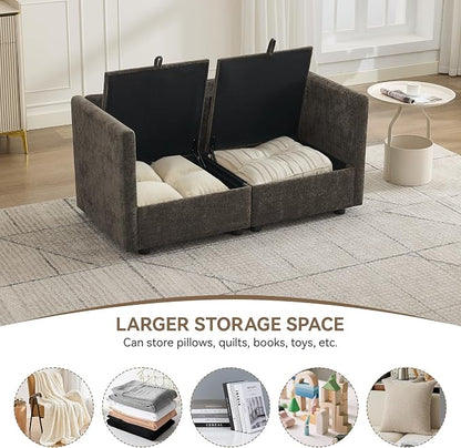55" Cloud Modular Loveseat Sofa with Storage, Modern Upholstered Sofa Couch Small Love Seat, 2 Seater Chenille Comfy Sectional Sofa with Armrests for Living Room, Small Space, Brown