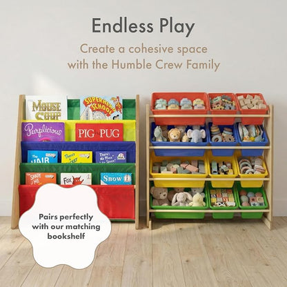 Humble Crew Kids' Toy Storage Organizer with 12 Plastic Bins, Natural/Primary, Model Number: WO560