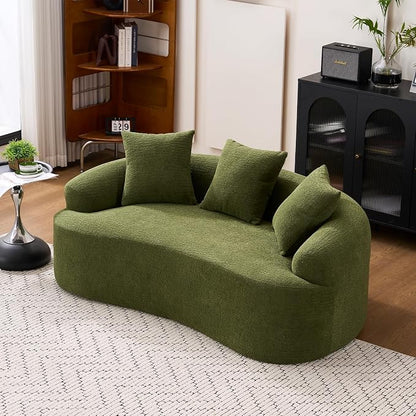 65" Curved Loveseat for Small Spaces,Boneless Loveseat Sofa,Wood Grain Chenille Fabric, No Installation Requirement, Curved Sofa Couch for Apartment,Living Room,Office (Green, 65")