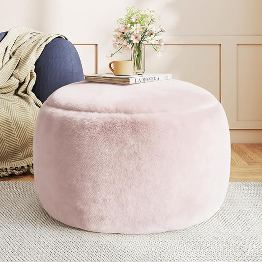 Gericco Round Stuffed Pouf Ottoman for Foot Rest, A Round Modern Foam Filled Poufs, Floor Chair for Living Room, Nursery, Dorm, A Soft Modern Foot Stool Perfect to Rest Your Feet (Pink, 29Inch)