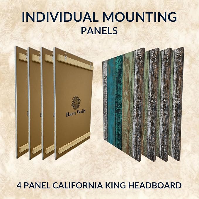 Barn Walls Wood Plank Headboard - California King Size Urban Industrial Wall Mounted, Linear Color Overlay White Mint Turquoise & Pale Green on Black Barrel Deep Stain, Real Wood Accent